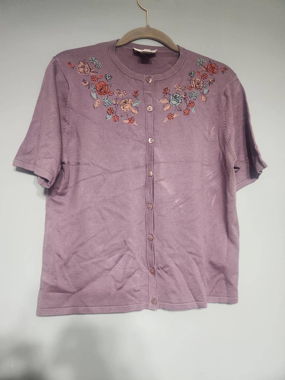 Pendleton Purple Silk Blend Floral Cardigan Sweater. Size Medium. Grandmacore.